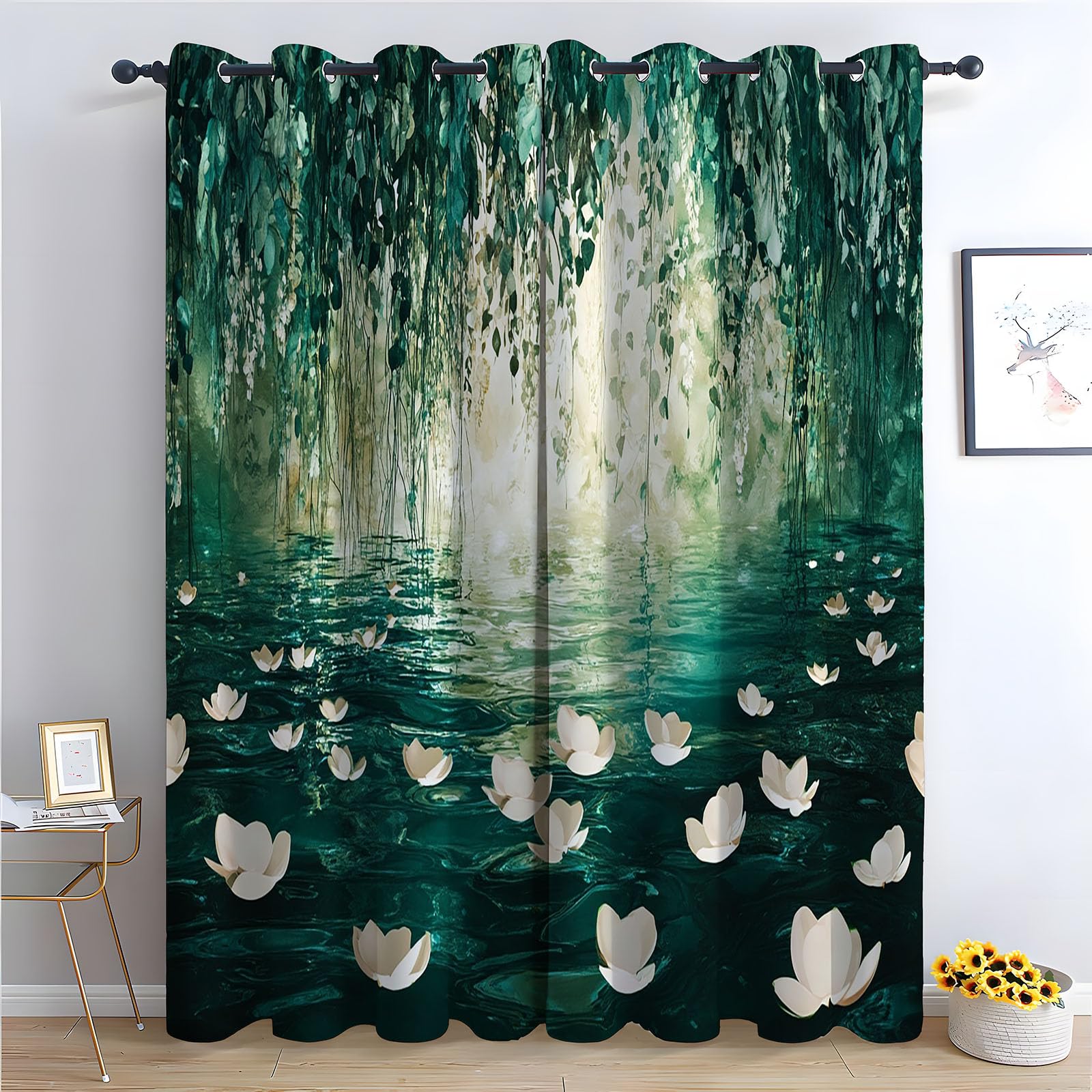 WQBQKKX Abstract Line Curtains Eyelet Lake Thermal Insulated 80% Blackout Curtains Print Pattern Room Darkening Window Drapes for Bedroom-52 W x 96" L (Pack of 2)