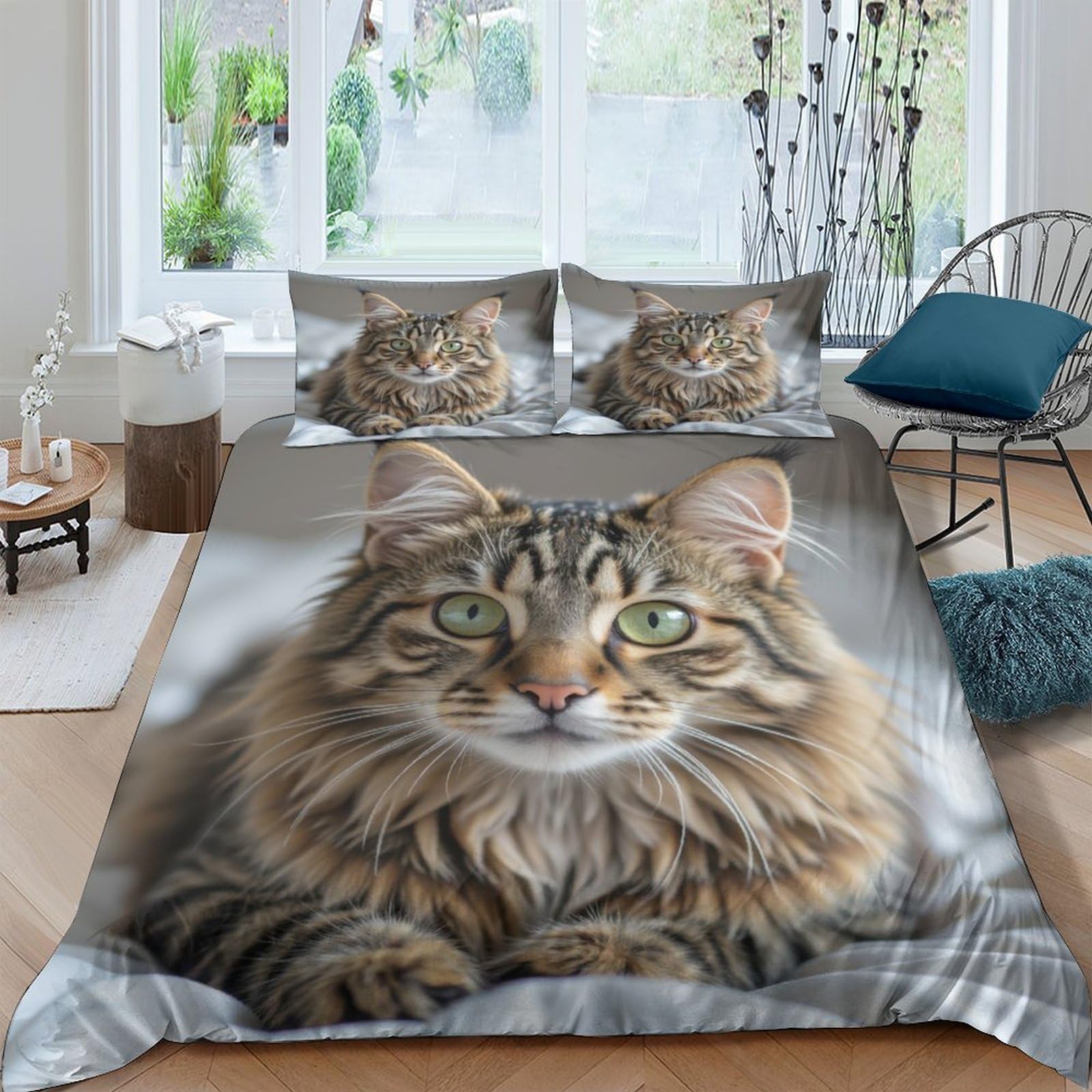Ctjqhvkz Style-1 3D Printed Tabby Cat Fitted Sheet Microfiber Soft Breathable Realistic Cat Face Mattress Cover For Bedroom Dorm Decor Single（135X200cm）