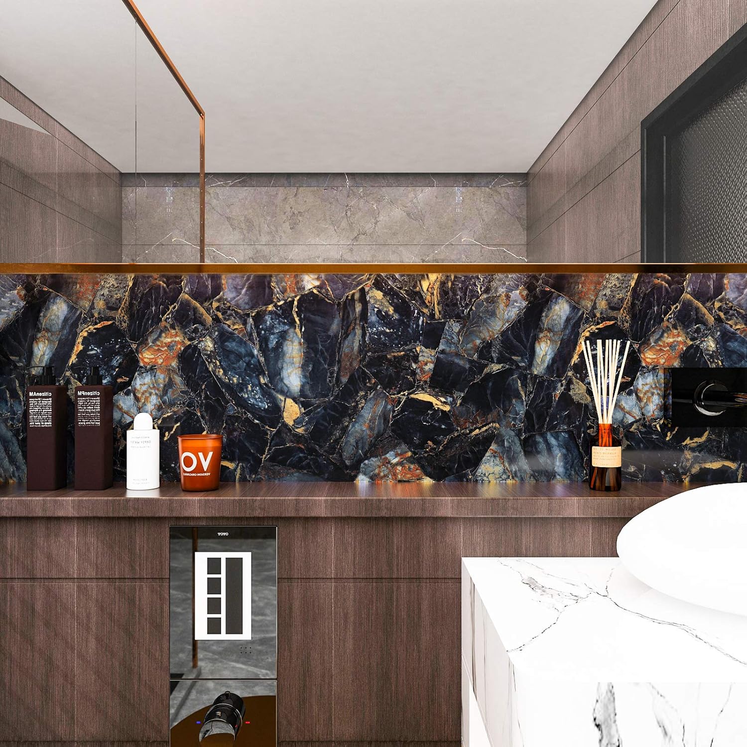 VEELIKE 32''x118'' Blue Gold Marble Contact Paper for Countertops Waterproof Peel and Stick Countertops for Kitchen Marble Wallpaper Granite Counter Top Stick Paper Self Adhesive for Bathroom Desk