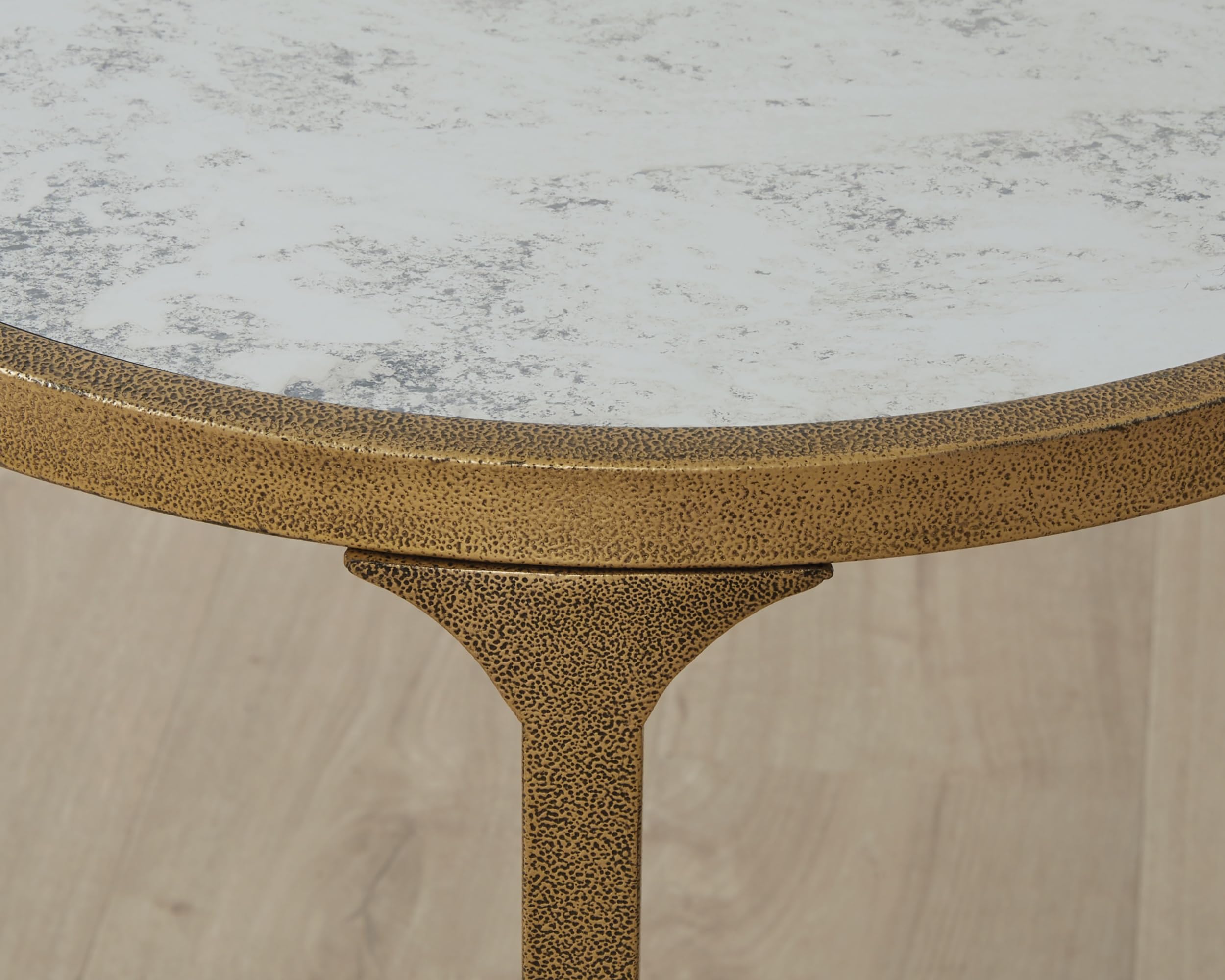Signature Design by Ashley Korajane Round End Table, Gold, 20 Inch | 20x20x23 in round end table, 21.63 in under table space, Faux marble tempered glass top, Antique gold metal frame