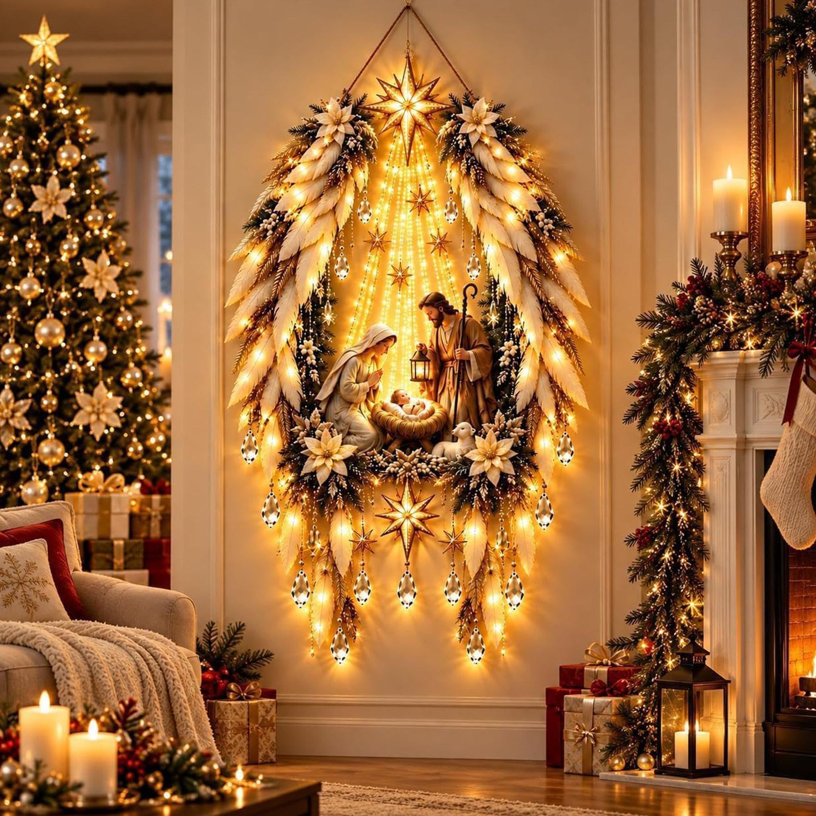 Lighted Nativity Wall Decor, Christmas Wall Decorations (B)