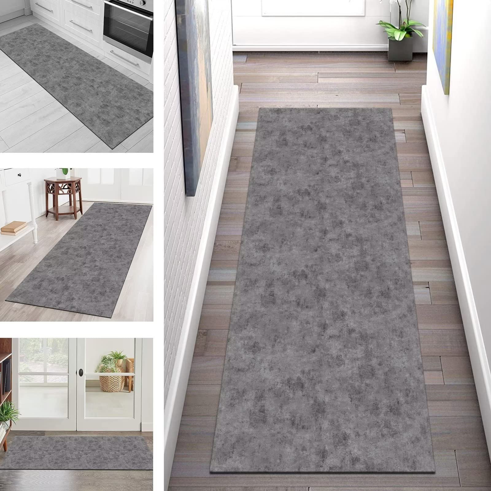 Carvapet Läufer Teppich 60x300 Cm, Grau Mit Blüten-Medaillon – Rutschfest, Waschbar, Für Küche & Flur