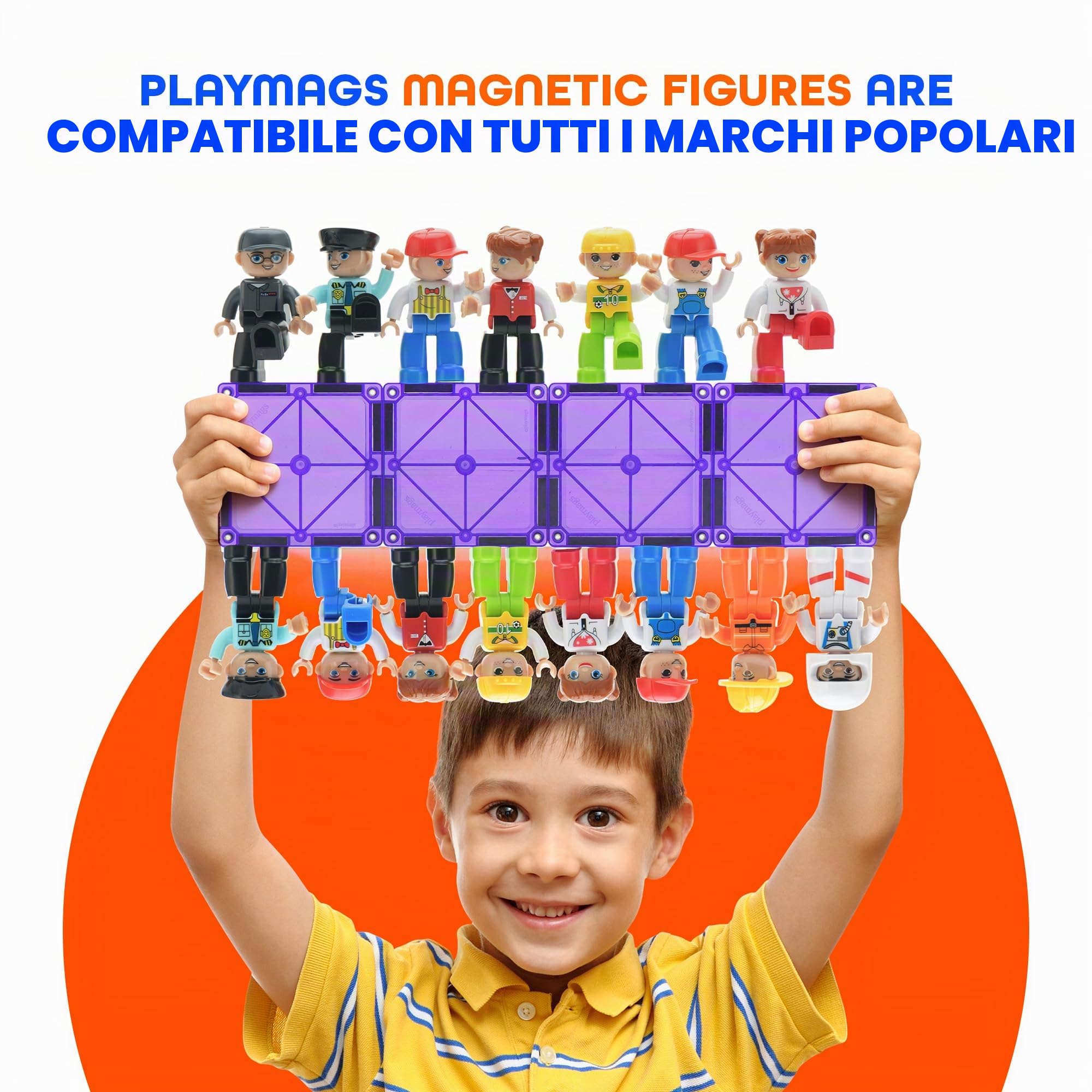 Playmags Set comunitario di figure magnetiche grandi da 15 pezzi - 3 pollici Gioca a persone, perfette per mattoncini magnetici - Giocattoli educativi STEM per bambini