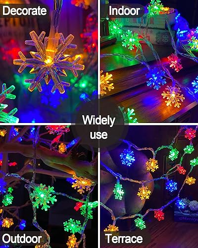 Miniatura 5 de 100 luces LED de copo de nieve de Navidad, cadena de luces de copo de nieve de 32 pies para interiores, 8 modos de iluminación, tira de luces de