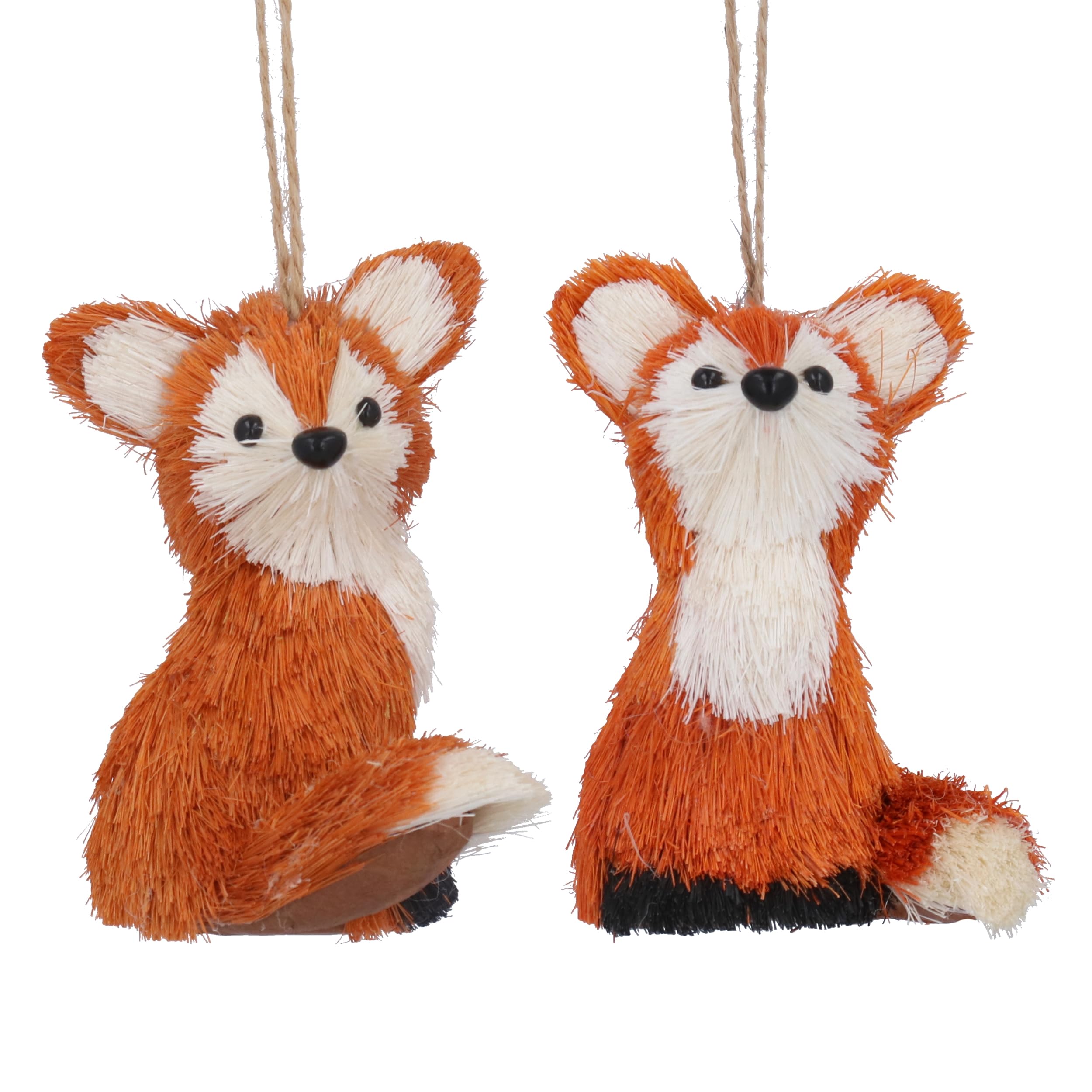 Gisela Graham Orange Set Of 2 Bristle Fox Christmas Tree Decorations