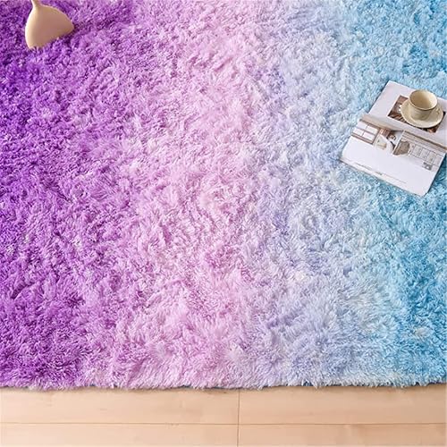 Vista 25 de Meeting Story Alfombras de área de color arcoíris, alfombras peludas de teñido anudado, suaves y mullidas para niñas, sala de estar, dormitorio