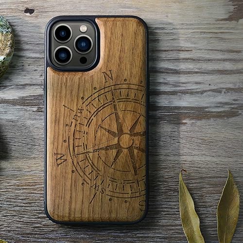Miniatura 9 de Carveit Funda magnética de madera para iPhone 13 Pro Max madera real dura y TPU suave a prueba de golpes, funda protectora híbrida única y elegante