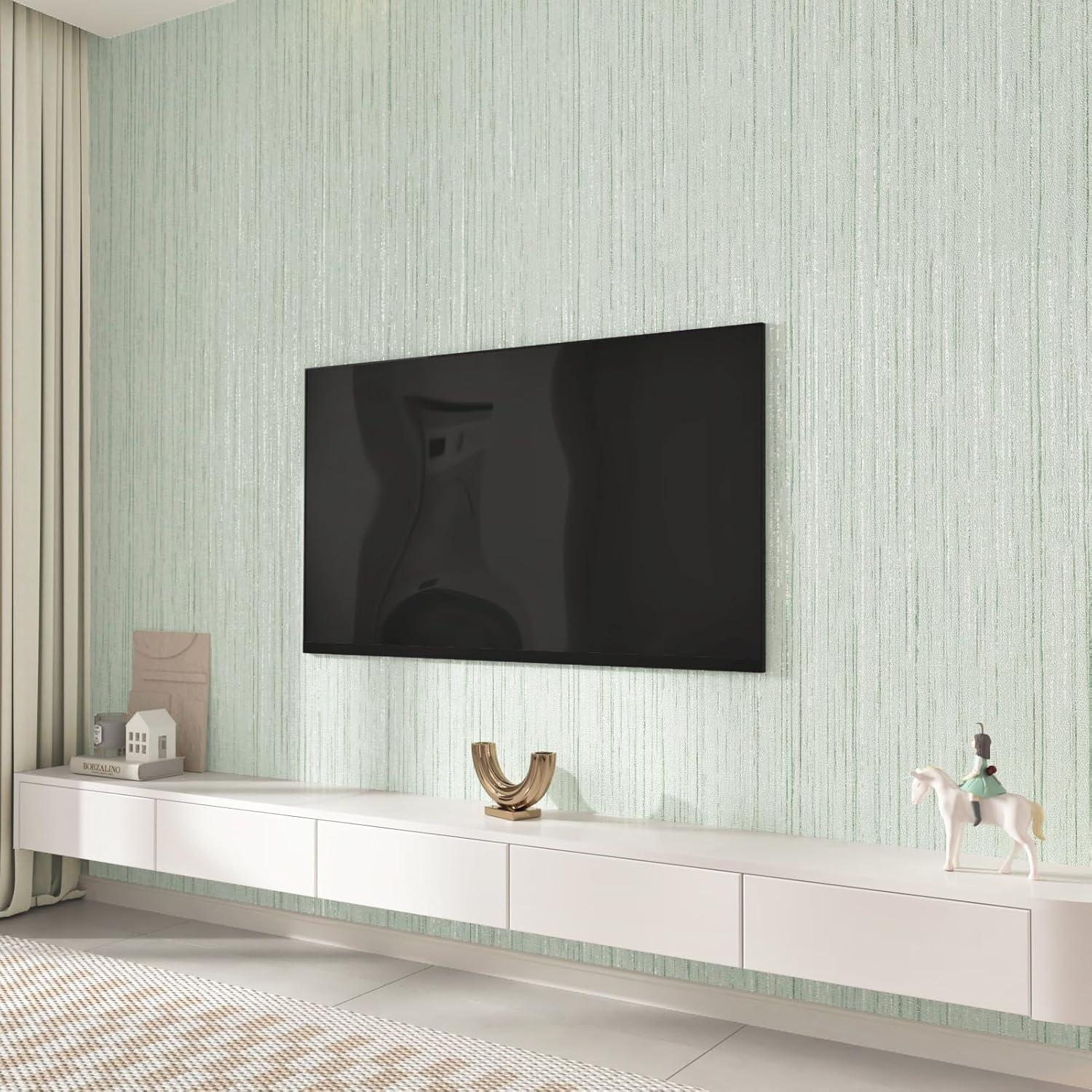 WESTICK Green Grasscloth Wallpaper Removable Textured Peel and Stick Wallpaper Green Contact Paper for Walls Cabinets Accent Wall Paper for Bedroom Living Room Camper Stick on Wallpapers 15.8 x 394 IN