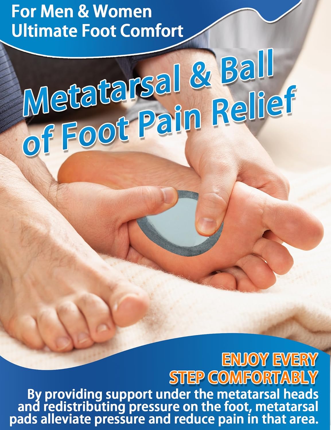 Metatarsal Pads for Women Men, 3 Pairs Ball of Foot Cushions All Day Pain Relief for Metatarsalgia, Morton's Neuroma, 1/3 Inch Thick Foot Pads-S - Image 2