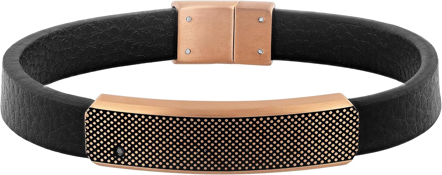 Men's Luxury Leather and Stainless Steel ID Bracelets with Accents - Versatile & Durable with Fold Over Clasp
