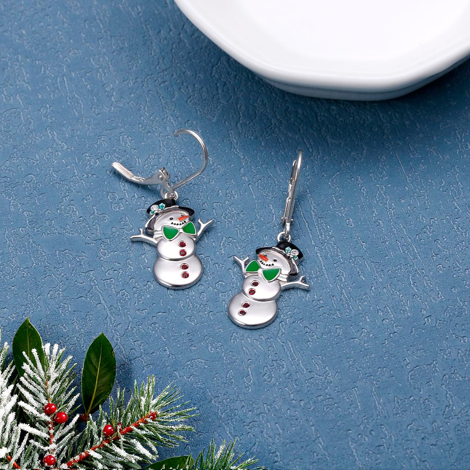 Snowman Earrings 925 Sterling Silver Christmas Earrings Snowman Jewelry Xmas Earrings Holiday Thanksgiving Gifts for Women - Image 3