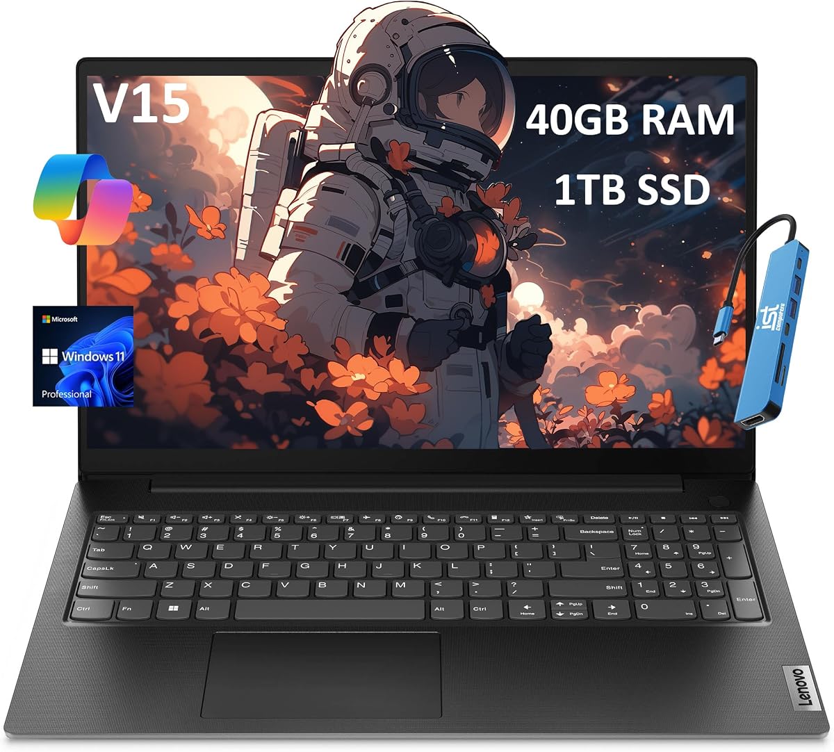 Lenovo V15 Gen 4 (15,6" FHD antirreflejo, 13.º Intel Core i5-13420H (Beat i7-1255U), 40 GB de RAM, 1 TB SSD) para empresas, hogar, grado militar, Ethernet, IST Hub, Win 11 Pro con AI Copilot, negro