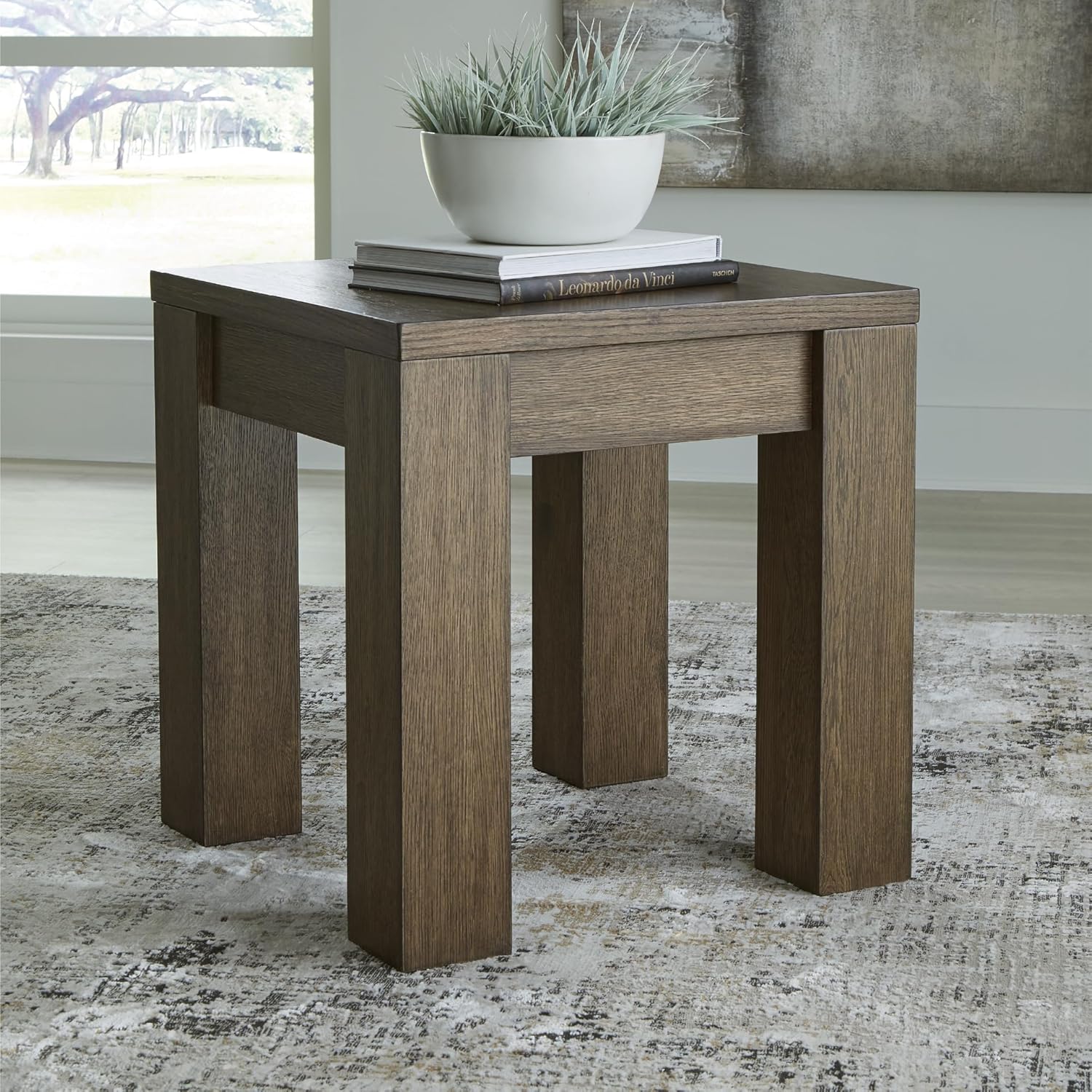 Signature Design by Ashley Rosswain Contemporary End Table with Wireless Charging, Dark Brown