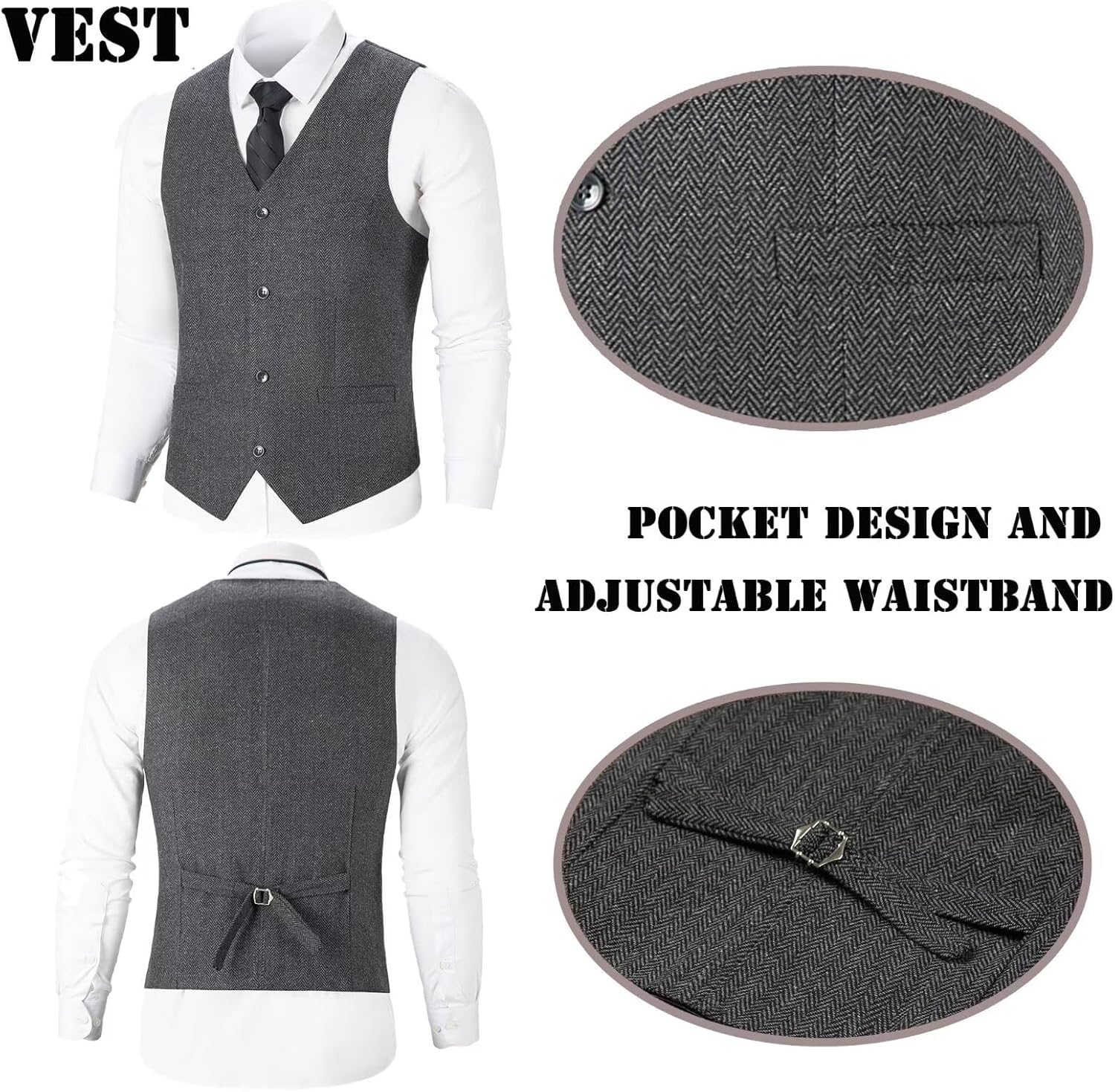Boy Suit Tweed 3 Pieces Herringbone Slim Fit Formal Stylish Vest Tuxedo Pants Wedding Homecoming Dress wear Set - Image 4