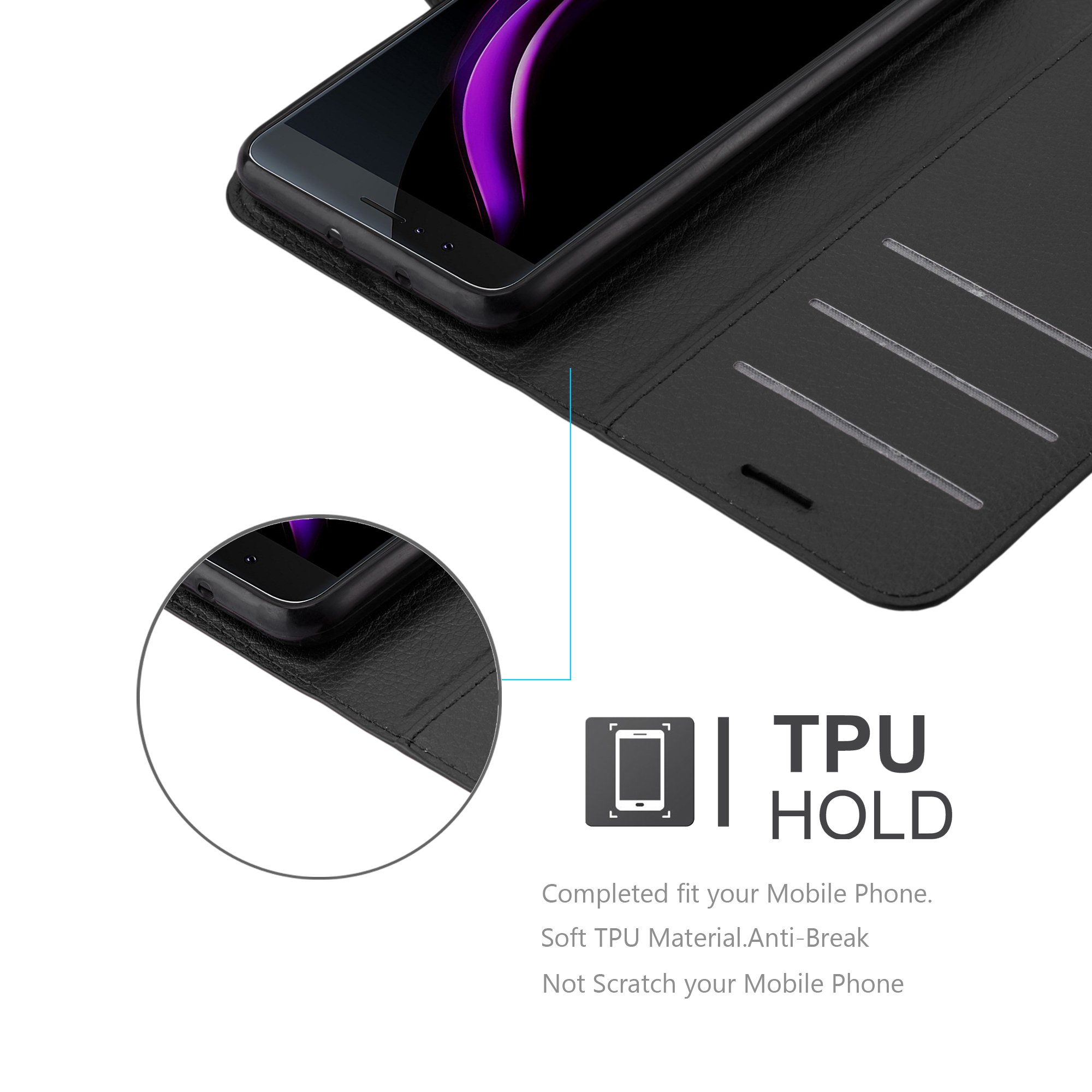 Cadorabo Custodia Libro per Honor 8 in NERO CARBONE - con Vani di