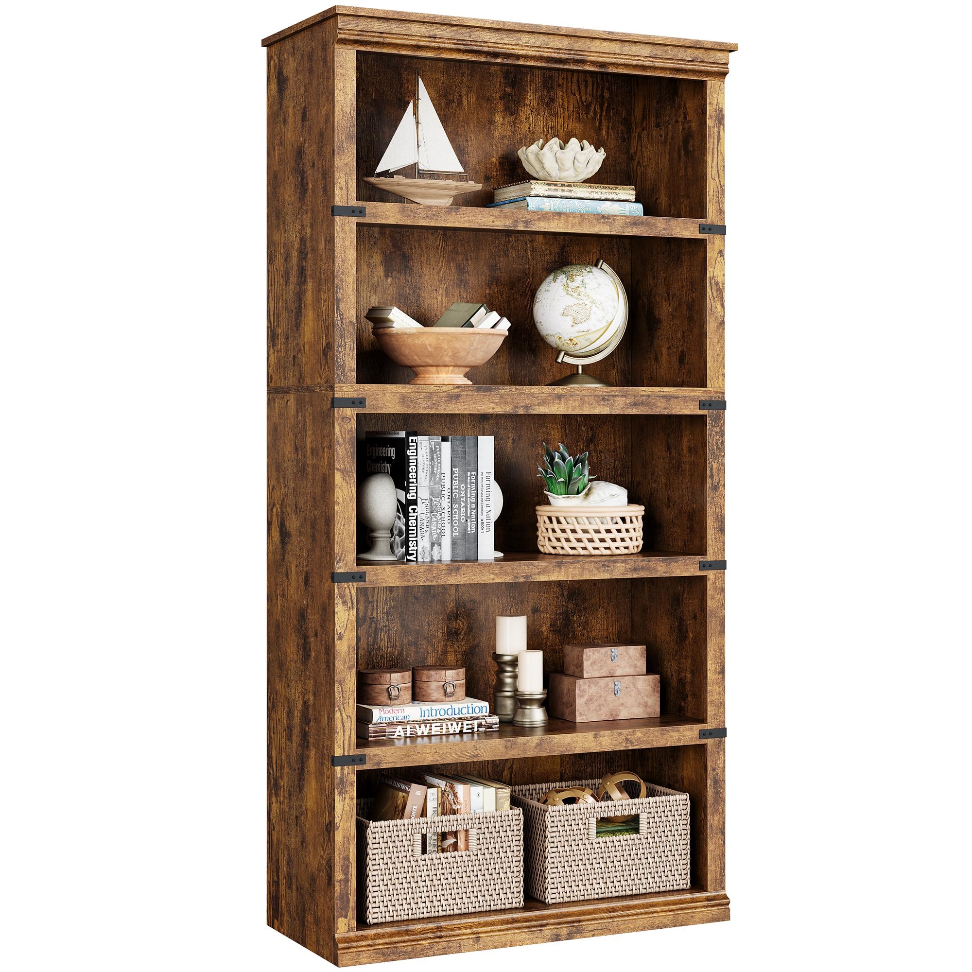 Zstar Dunkle Eiche Retro-Stil Bücherregal - Modernes Freistehendes Display-Speicherregal, 32'' Breites Freistehendes Holzregal, Offenes Fach, Wohnkultur Möbel Für Büro Und Bibliothek, Retro-Farbe