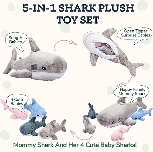 Miniatura 5 de Snug A Babies Peluche de tiburón  Peluche grande de tiburón Blahaj con 6 mini juguetes de peluche bajo el mar, peluches multicolor con espacio de