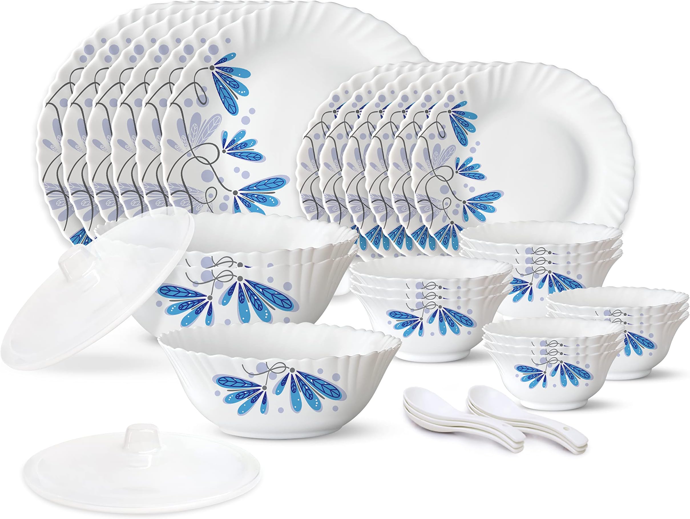 Borosil Gourmet Dinnerware Set For 6, 35 Pieces, White Dinner Plates and Bowls Sets, Chip Resistant Tempered Opal Glass, Stain Resistant, Dishwasher & Microwave Safe Dinner Set For Gifting, Serves 6