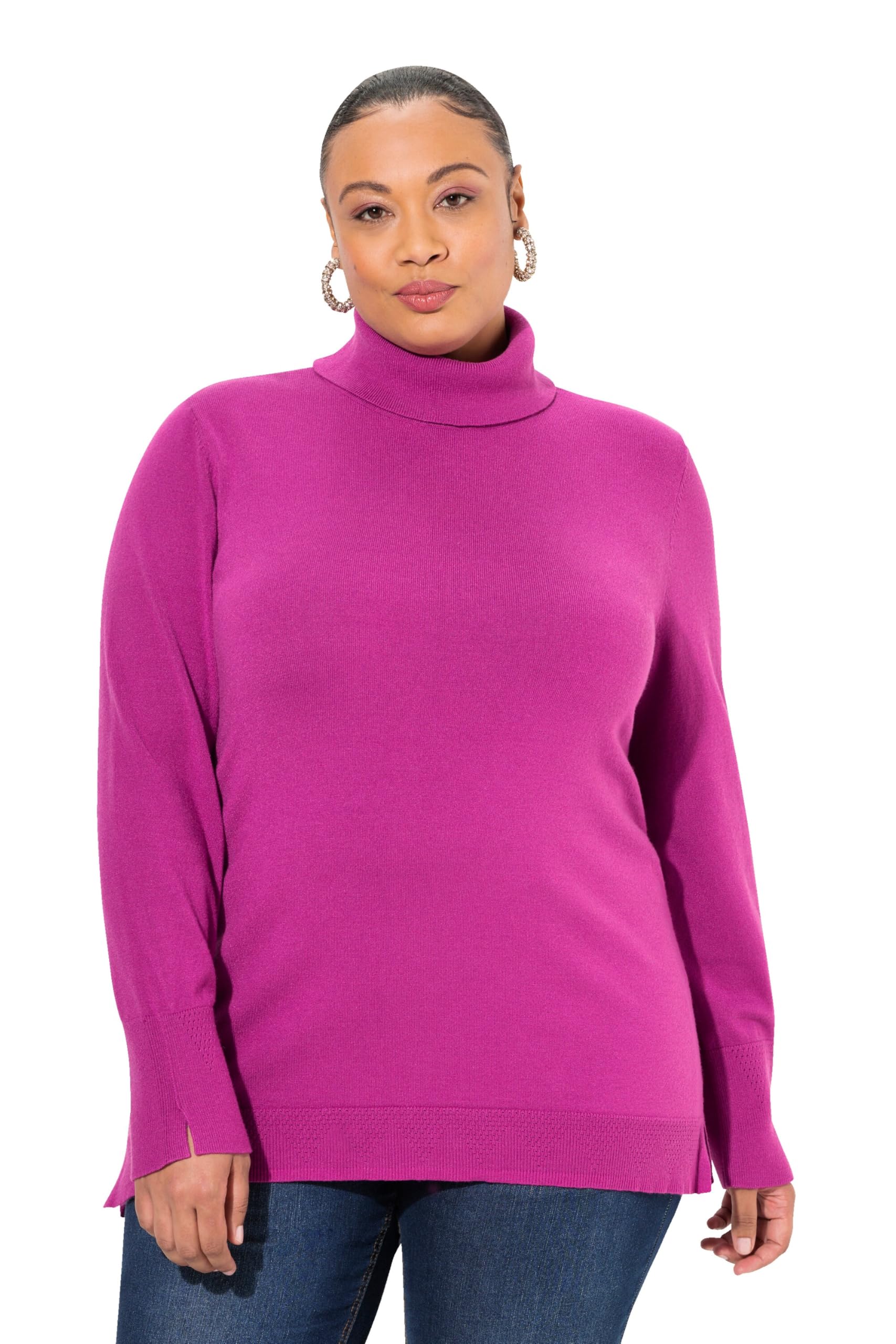 Ulla Popken Damen große Größen Übergrößen Plus Size Rollkragenpullover, breite Rippbündchen, Langarm 799922