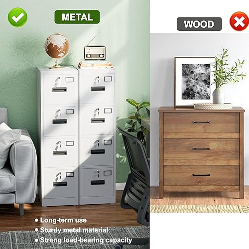 Miniatura 15 de Archivador vertical de metal con 4 cajones con 4 cerraduras independientes, archivador de oficina en casa con tarjetero para carpetas