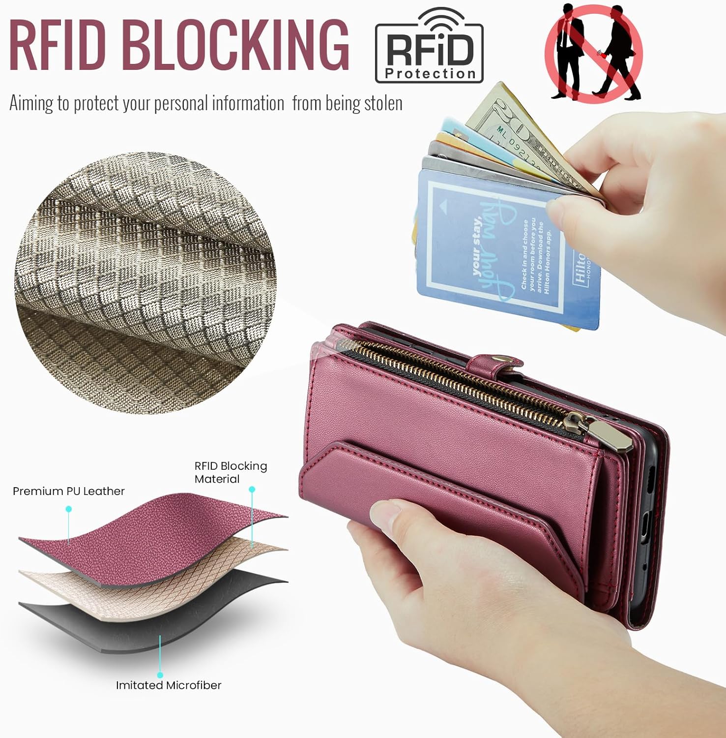 Asuwish Phone Case for Samsung Galaxy S20 Ultra 5G Zipper Wallet Cover with Tempered Glass Screen Protector and Flip RFID Blocking Card Holder Cell S20ultra 20S S 20 A20 S2O 20ultra G5 Women Wine Red