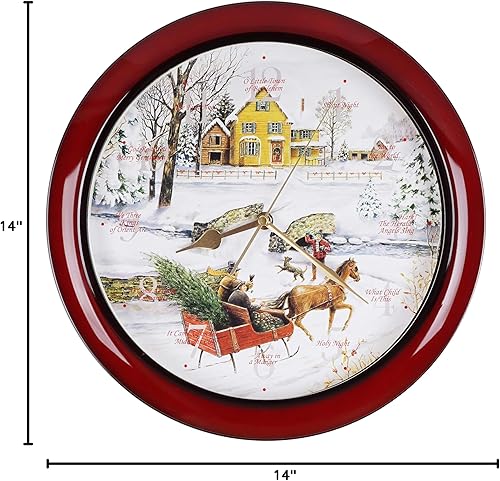 Vista 5 de JUSTIME Reloj de pared de caoba de 14 pulgadas con 12 villancicos de Navidad, elegancia atemporal Wsh Caoba