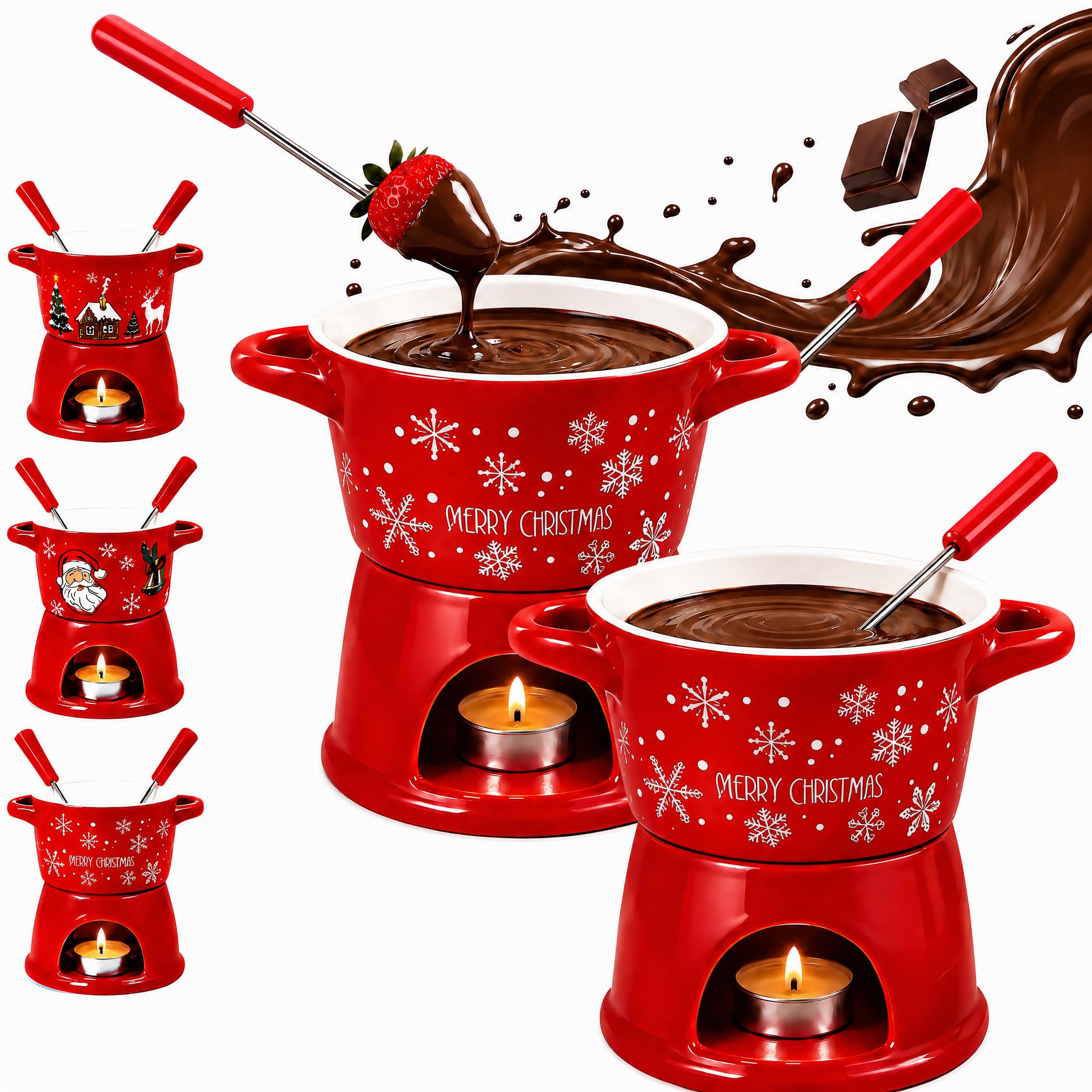 Christmas Ceramic Chocolate Fondue Mug with Fork, Ceramic Melting Cup (Style C*2) — image 1