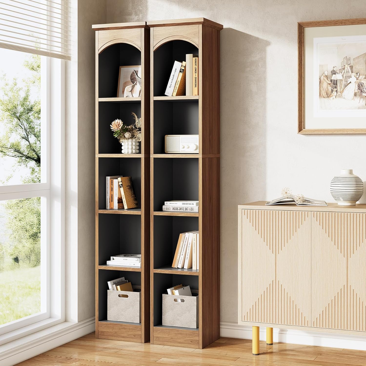 LITTLE TREE 70.9" Tall Bookshelf, 5-Tier Open Bookcase with Cubes, Bookshelf with Storage Space, Freestanding Narrow Bookcase for Home Office, Brown, 1 Pack