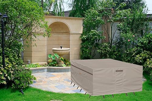 Miniatura 7 de Funda rectangular impermeable para mesa y silla de patio, color gris, 108 pulgadas de largo x 82 pulgadas de profundidad x 28 pulgadas de alto,