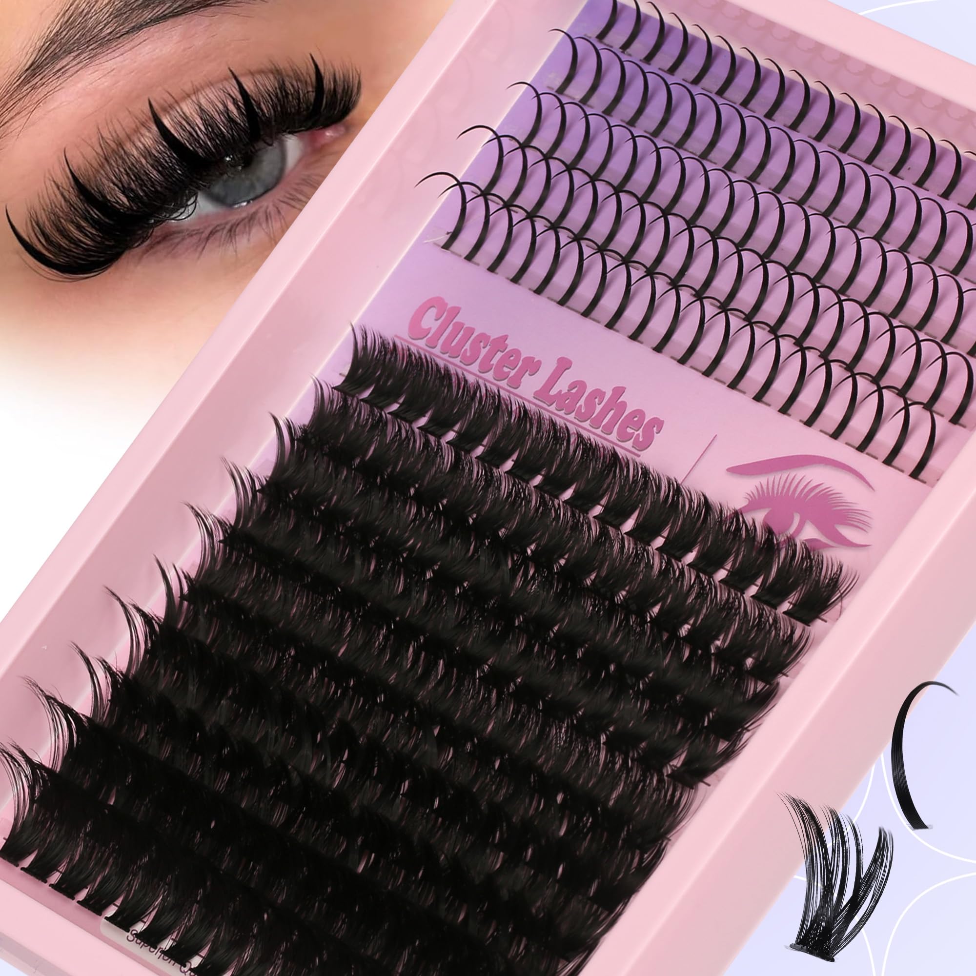 Lash Clusters 100D Lash Spikes Eyelash Clusters Volume 260pac Long 10-19mm Individual Lashes DIY Spiky Lash Extension Mega Cluster Eyelash Extensions Mink Strips Lashes Thick