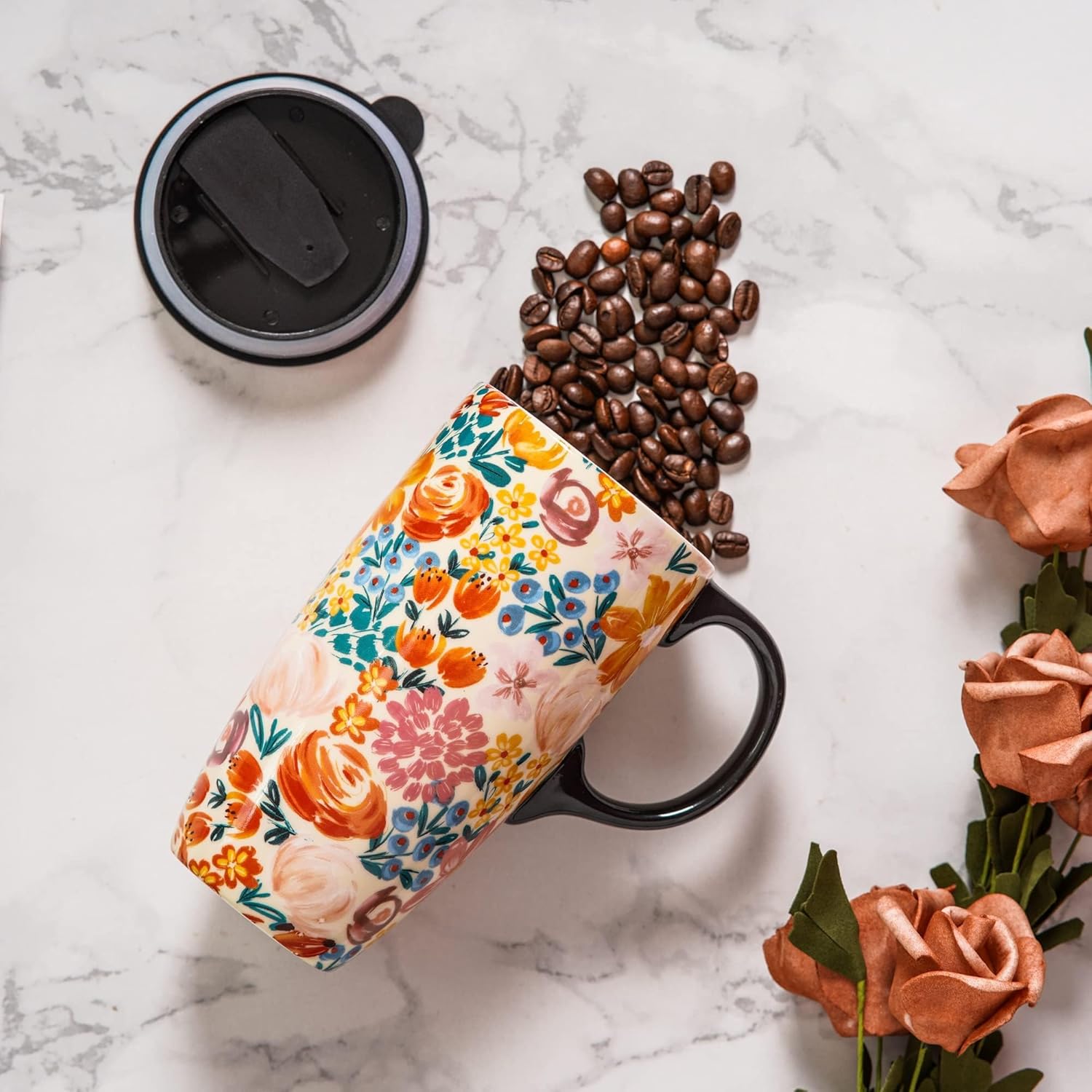 Topadorn 17oz Ceramic Travel Mug with Lid & Handle, Porcelain Coffee Cup with Gift Box, Dishwasher & Microwave Safe, for Latte,Tea, Cocoa, Milk, Home & Office - Image 3