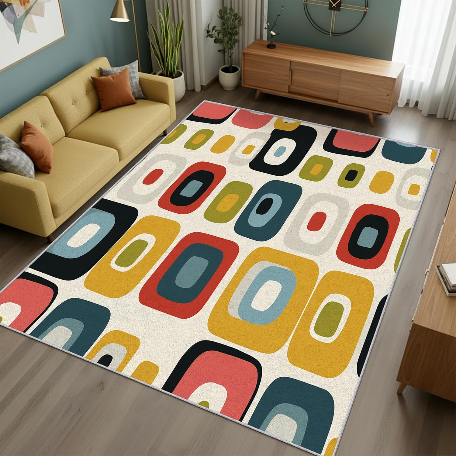 Amazon.com: STAUVOLIC Mid-Century Modern Rug Large 8x10 Geometric Retro ...