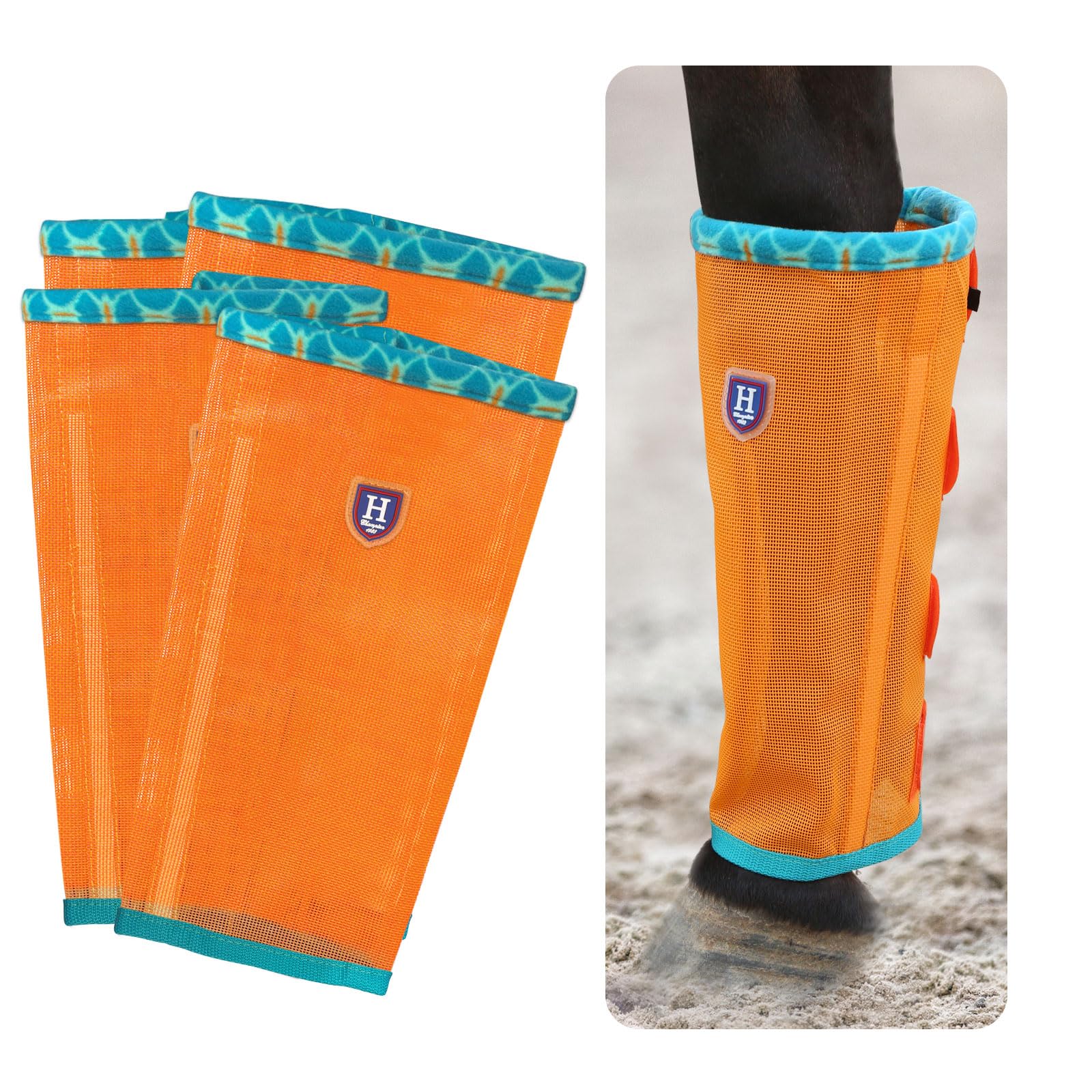 Fine Mesh Fly Boots Loose Fitting &amp; Non-Slip Horse Fly Leggings Fleece Air Flow (Set of 4)