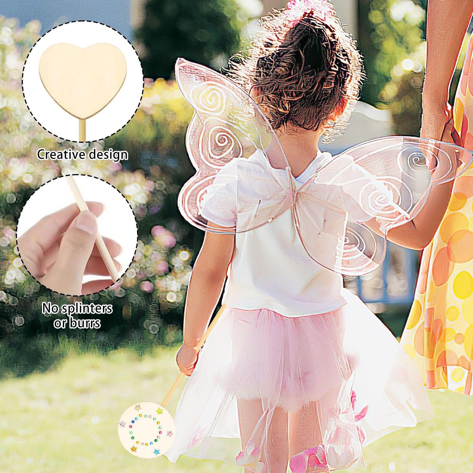 TVSVKWE 18 Pieces Of Wooden Sticks And 2 Pieces Of Rhinestone Stickers, Diy Handmade Materials, Children'S Handmade - Image 3