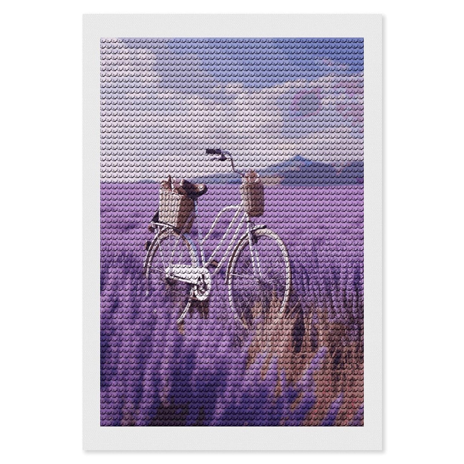 FekiLoot Lavender Field Bike Diamond Art Kits for Adults Diamond Painting Kits for Beginners DIY Diamond Art Kits Round Full Drill Diamond Dot Gem Painting for Home Wall Decor Gift 8"x12"