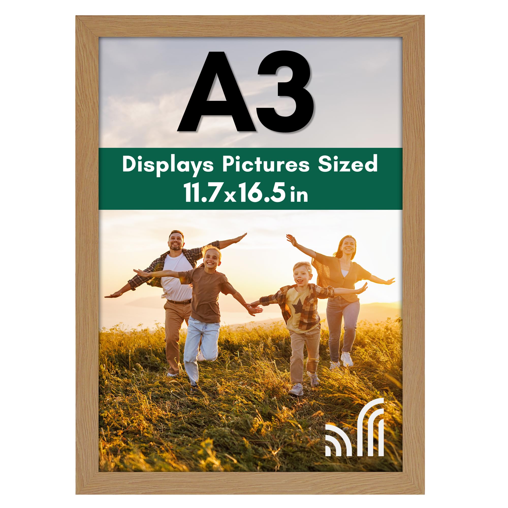 Americanflat A3 Picture Frame in Oak - Engineered Wood with Shatter Resistant Glass - Horizontal and Vertical Formats for Wall - 29.7x42 cm