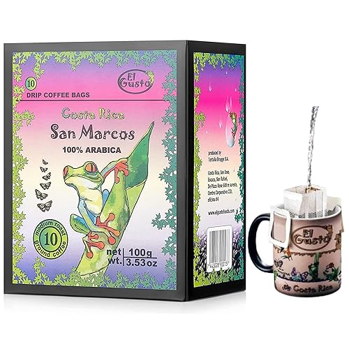 Miniatura 10 de El Gusto San Ramón Bolsas de café de goteo costarricense, bolsas de una sola porción, tostado ligero, 100% arábica, origen único (paquete de 10,