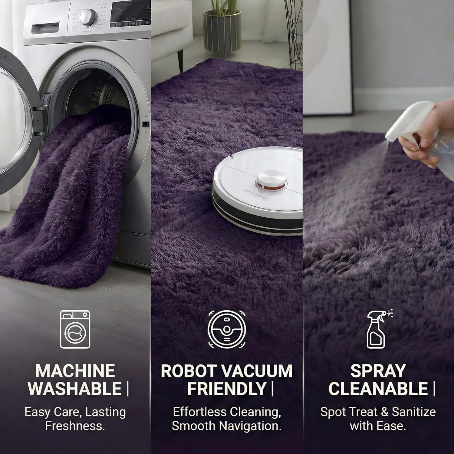 Poboton 6x9 Machine Washable Area Rugs for Living Room, Bedroom, Soft Fluffy Shaggy,Indoor Floor Carpet for Kids, Dorms, Nursery, Home Decor Aesthetic, Purple