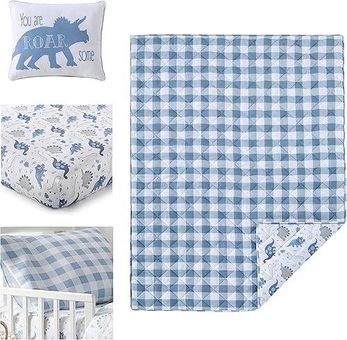 Miniatura 10 de Levtex Baby - Kipton Vinilo Decorativo de Pared - Dinosaurios, Hojas - Gris, Blanco, Azul - Accesorios para guardería - Tamaño 36 x 33 pulgadas.