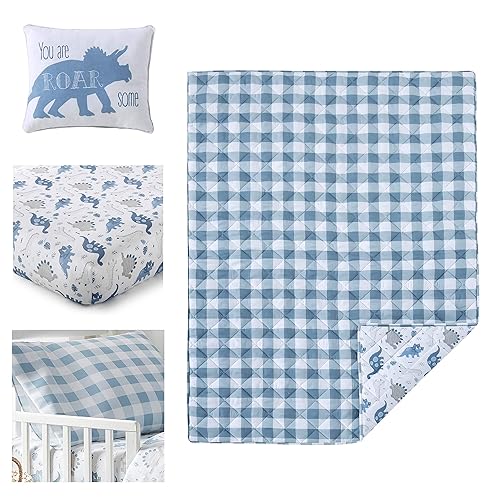 Miniatura 6 de Levtex Baby - Juego de cama infantil Dino - Tonos de azul y gris - Dinosaurio - Juego de 5 piezas que incluye edredón reversible, sábana bajera,