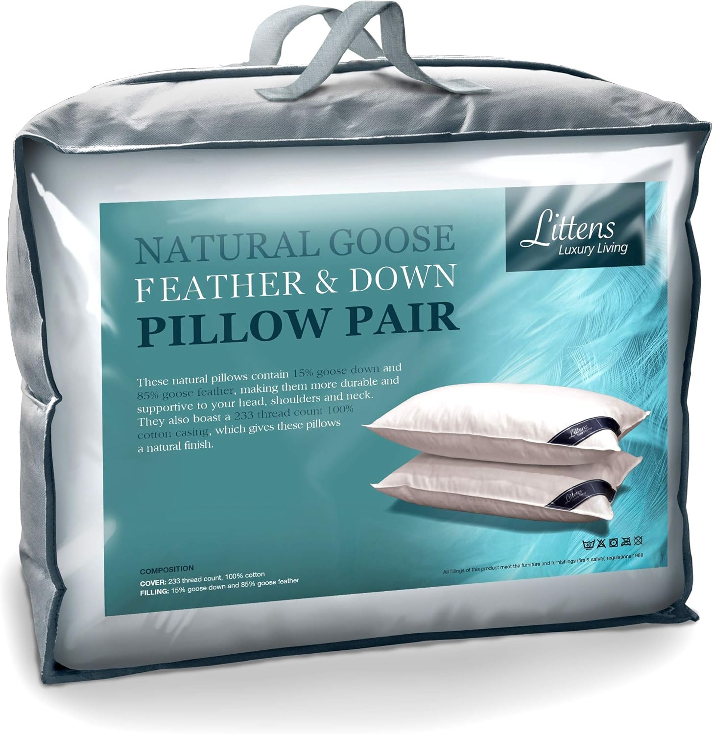 Littens & Co Pair Luxury White Goose Feather & Down Pillows Amazon.co