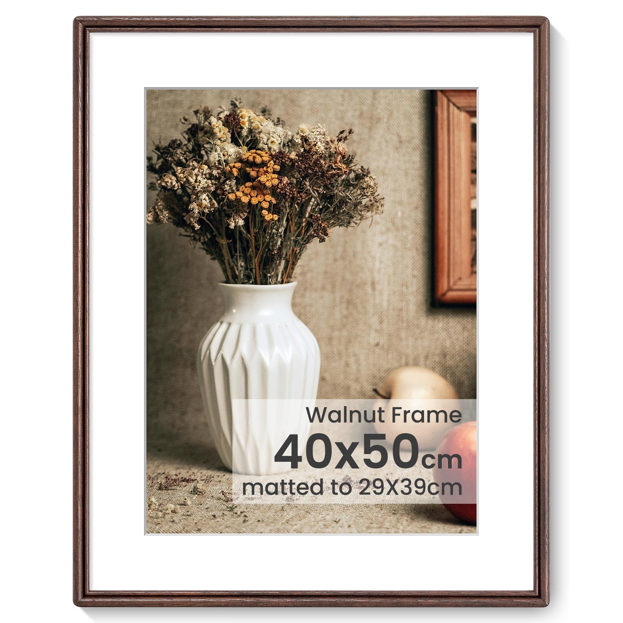 400cmx500cm Picture Frame, Natural USA-Sourced Solid Walnut Wood Picture Frame with Tempered Glass, Handcrafted 400cm x 500cm Wooden Frame Matted to 300cm x 400cm Photo for Horizontal or Vertical — image 1