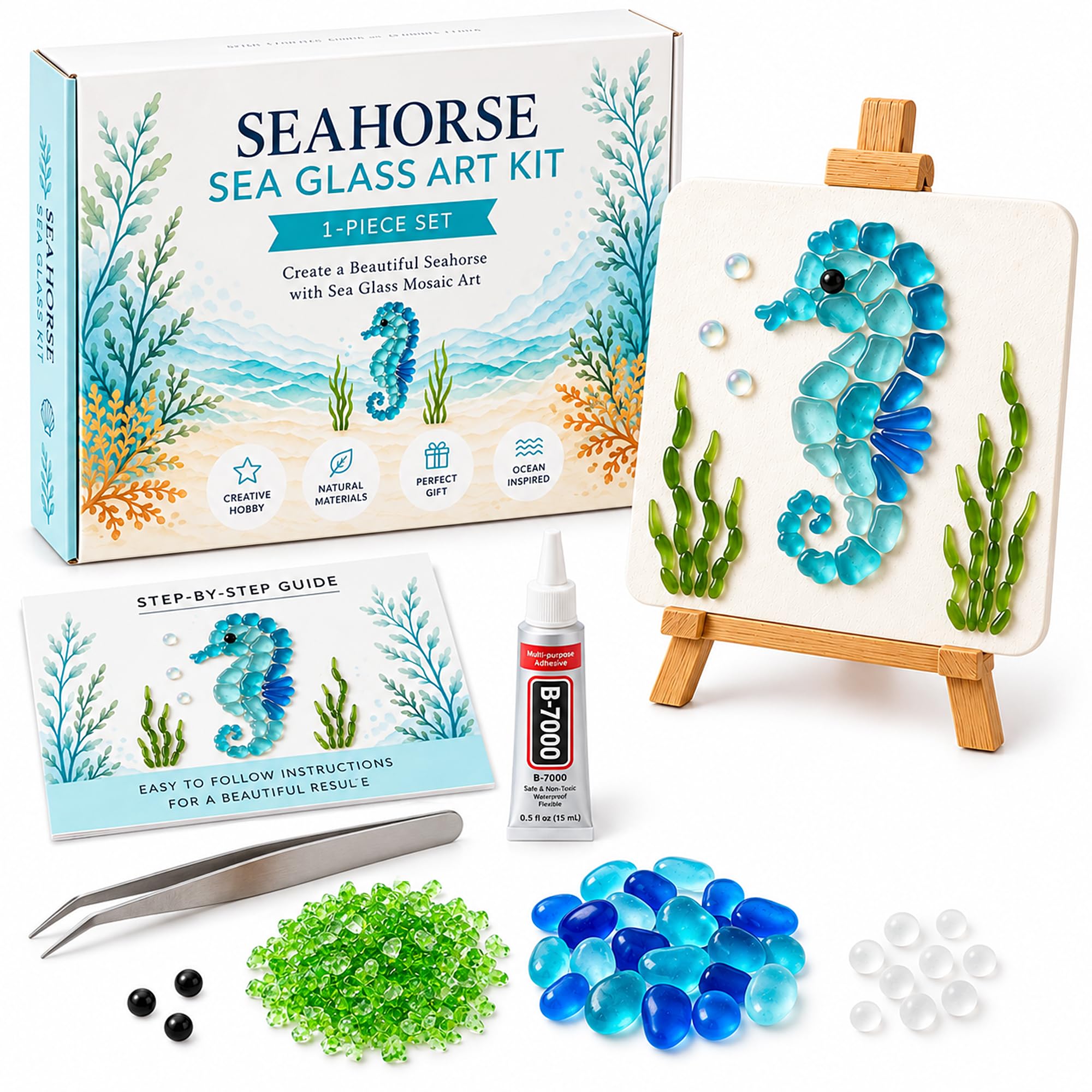 DIY Sea Glass Mosaic Kit, Sea Glass Art Kit, Seahorse Craft Kit, Beach Art
