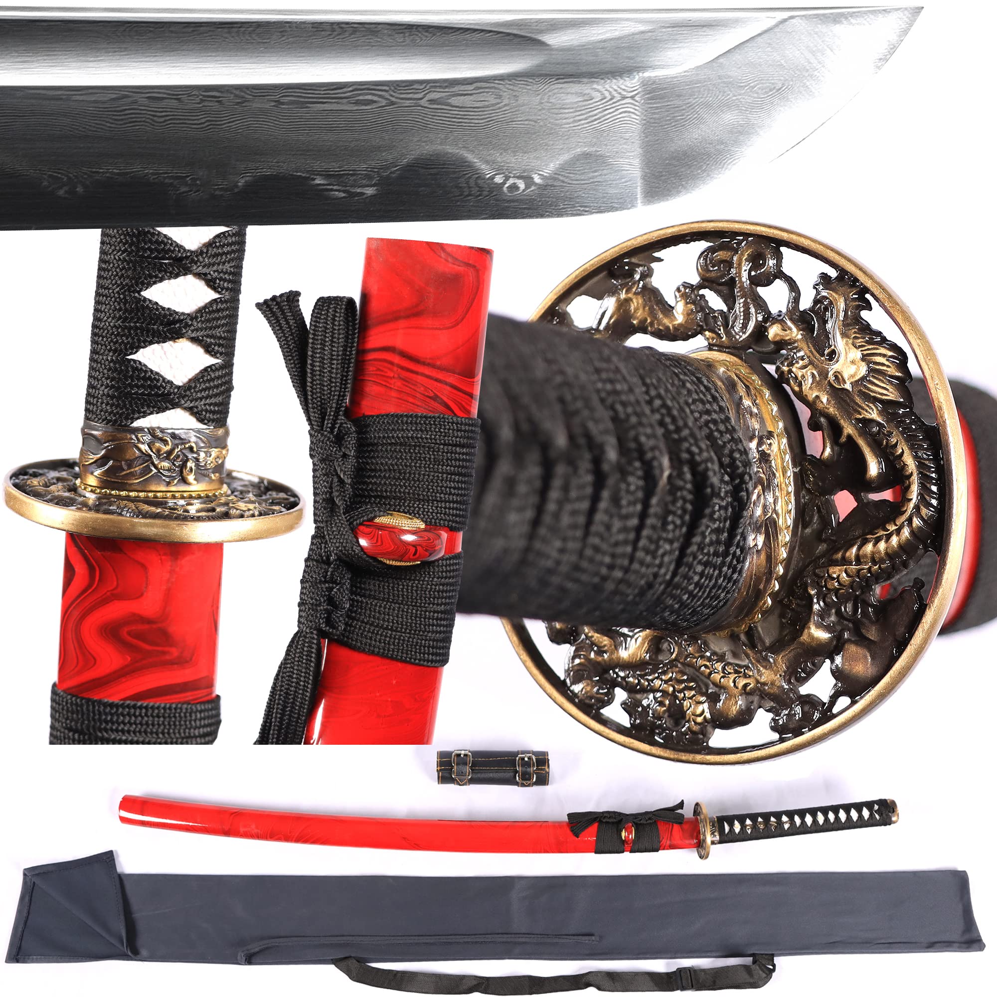 Sword Katana Swords Real Weapons Samurai Sword Damascus Steel Hamon Clay Tempered Full Tang Swords for Men