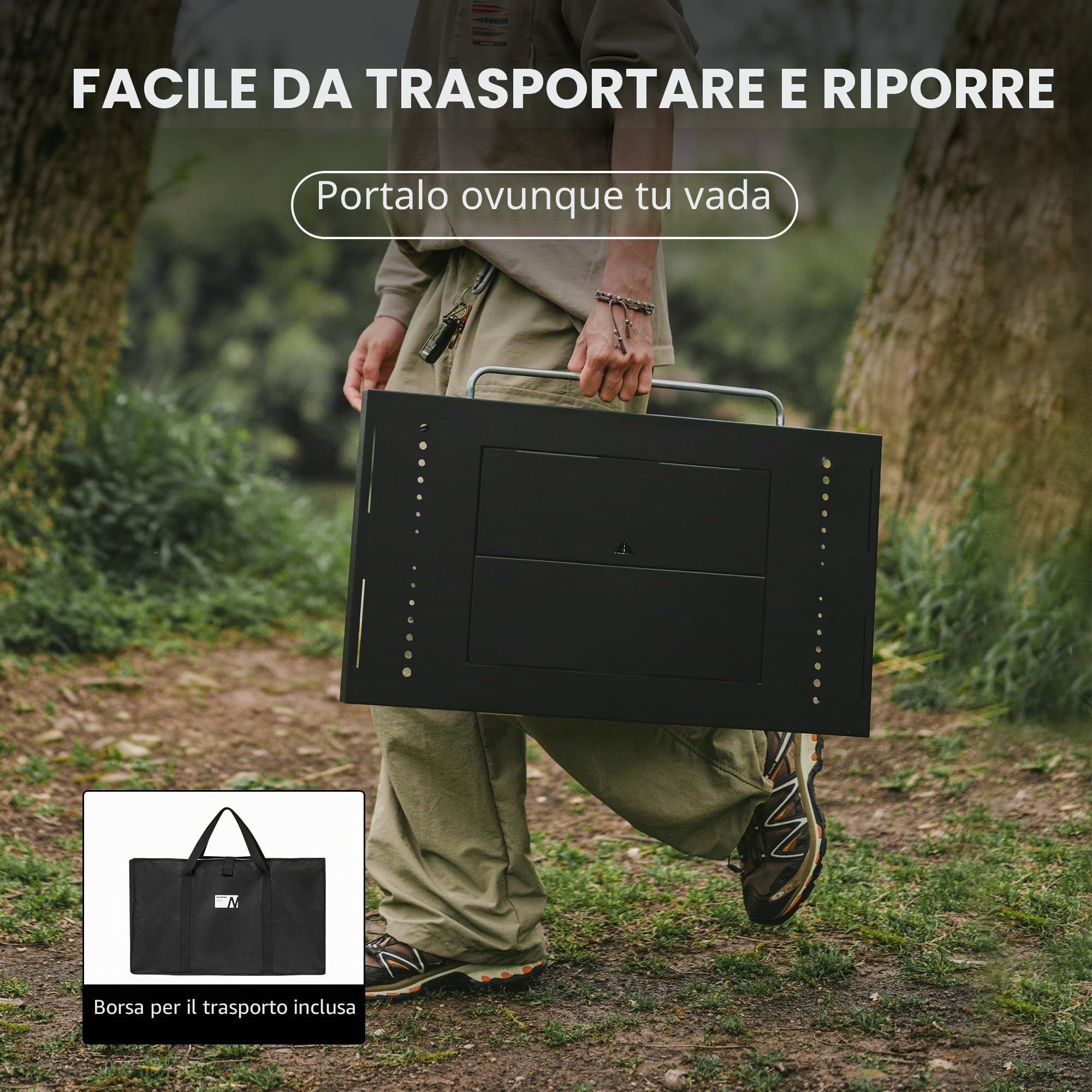 Naturehike Tavolo IG portable con barbecue a carbonella, pieghevole da campeggio, fornito con estensione e supporto lanterna, ideale per barbecue all'aperto, campeggio
