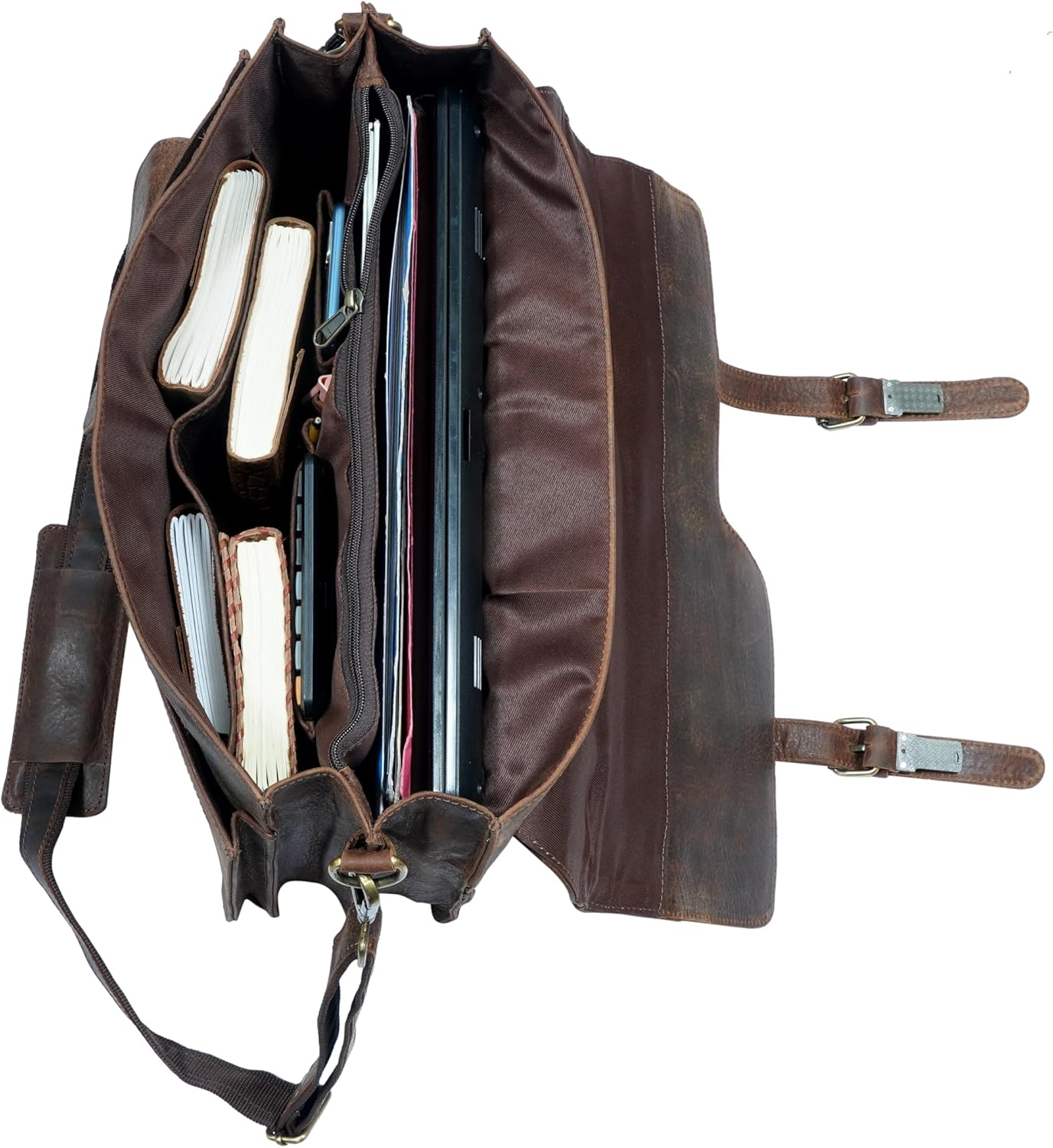 17 Inch Top Grain Brown Leather Laptop Messenger Bag Office Briefcase Crossbody Travel Bag For Men And Women Bag Computer Satchel Bag