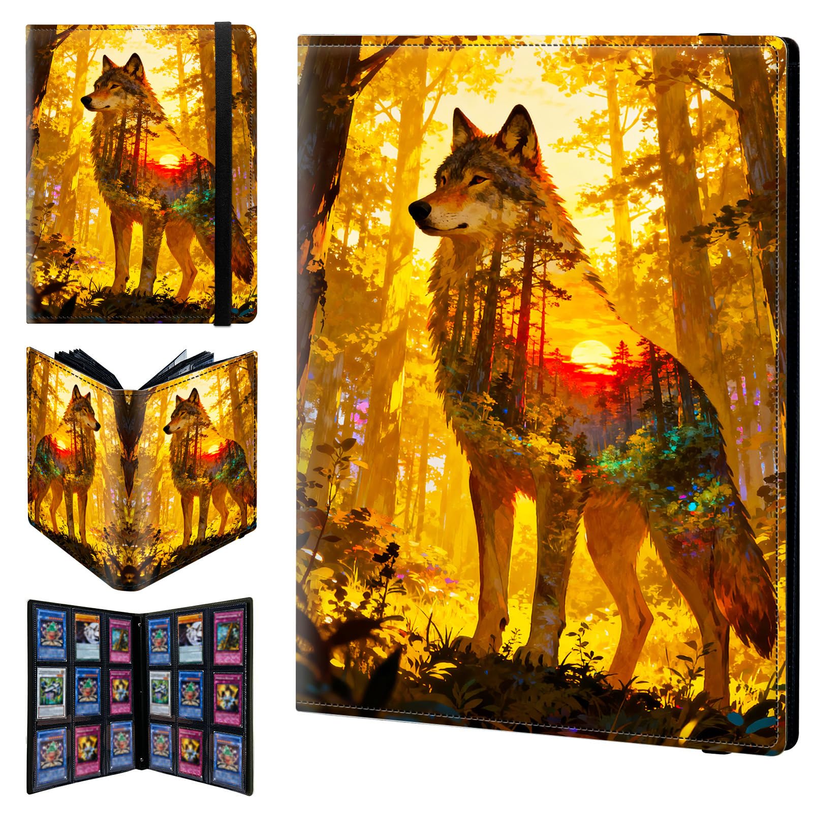 9 Pocket Trading Card Binder 720 Side Loading Pocket Album with Sunset Forest and Wolf Pattern Design Card Binder for Sports Cards & Game Cards — image 1