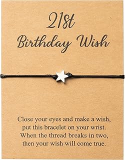 WATINC 21st Birthday Wish Bracelet, Adjustable Star Cord Bracelets with Make A Wish Cards Friendship Jewelry Simple Handmade Bracelet, Happy Birthday Gift for Daughter Friends Couples Sister