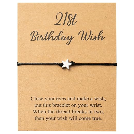 WATINC 21st Birthday Wish Bracelet, Adjustable Star Cord Bracelets with Make A Wish Cards Friendship Jewelry Simple Handmade Bracelet, Happy Birthday Gift for Daughter Friends Couples Sister