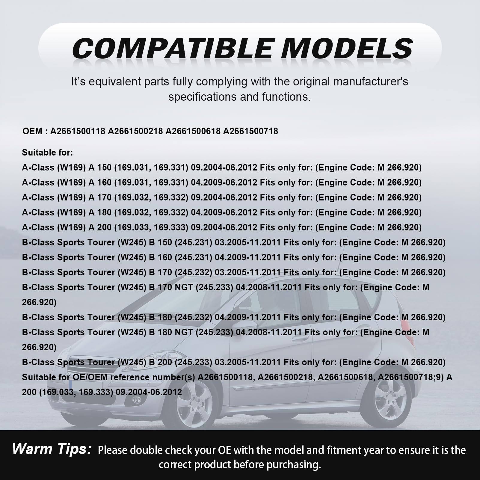 Lot de 4 câbles de bougie d'allumage compatibles avec classe A (W169) et Classe B (W245) Remplace les modèles OEM A2661500118, A2661500218, A2661500618, A2661500618, A2661500718